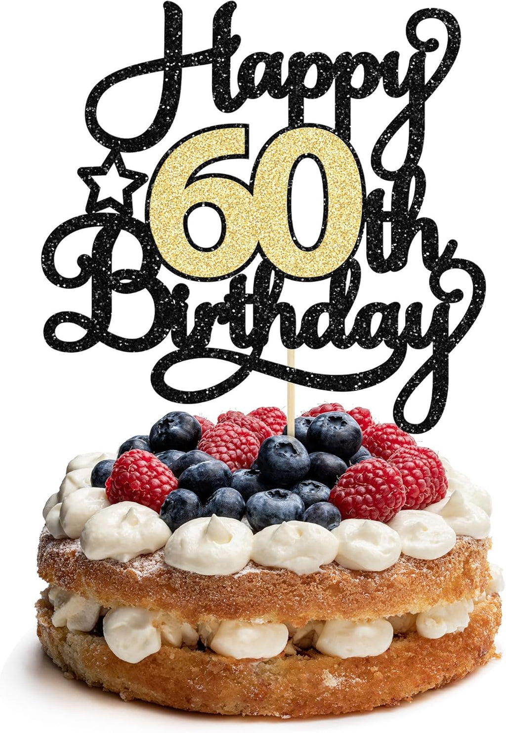 1Pc Happy 60th Birthday Cake Topper Black Gold Glitter Cheers to 60 Years Birthday Cake Pick 60 Fabulous Cake Decoration for Happy 60th Birthday Anniversary Party Cake Decorations Supplies