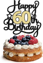 1Pc Happy 60th Birthday Cake Topper Black Gold Glitter Cheers to 60 Years Birthday Cake Pick 60 Fabulous Cake Decoration for Happy 60th Birthday Anniversary Party Cake Decorations Supplies