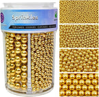 Gold Sprinkles for Cake Decorating, 4 Sizes Pearl Sprinkles Mix 7.8Oz for Cake Cupcake Ice Cream Donuts Cookie Baking Toppings