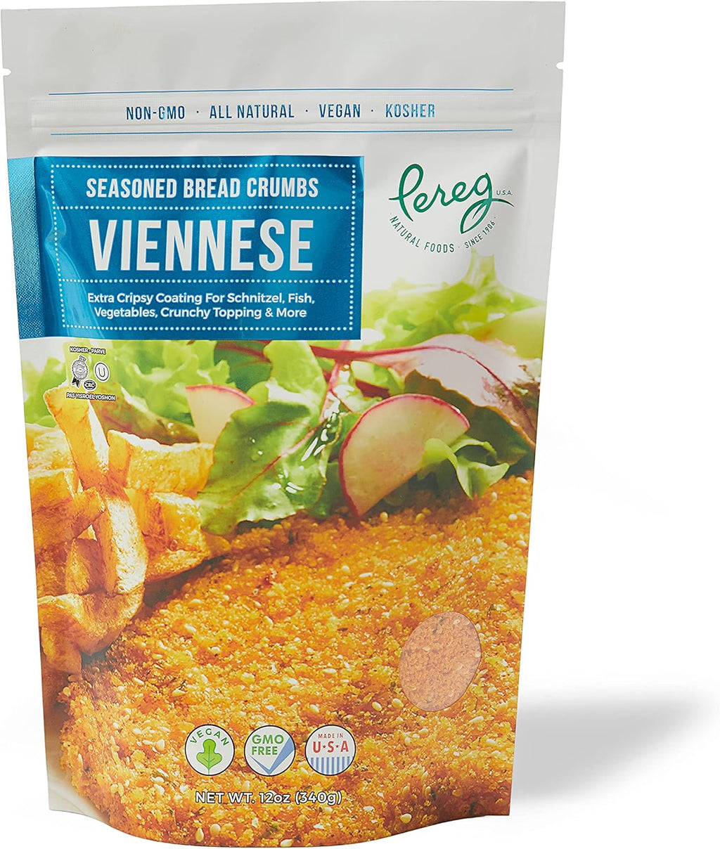 Pereg Bread Crumbs Viennese (12 Oz) - Crispy Crunchy Breadcrumbs for Coating & Stuffing - Coat Schnitzel, Vegetables, Fish, Meatballs - Kosher Certified - Resealable Packaging