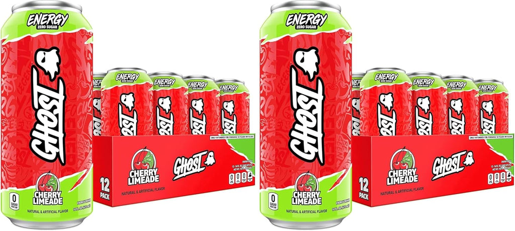 GHOST Energy Drink,Cherry Limeade,16oz - Energy & Focus & No Artificial Colors - 200mg of Natural Caffeine,L-Carnitine-& Taurine - Gluten-Free-& Vegan,(Pack of 24)