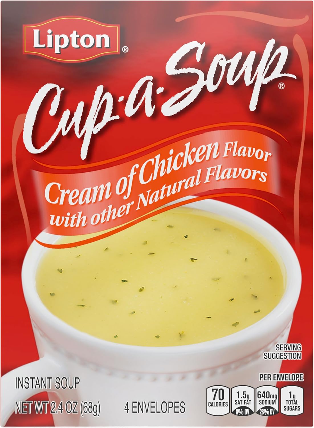 SOUP SECRETS Lipton Instant Soup Cream of Chicken 4 Count For a Warm Cup of Soup Only 60 Calories Per Serving 2.4 oz