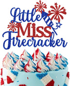 Little Miss Firecracker Cake Topper, 4th of July Birthday Cake Decorations, Patriotic America Independence Day Theme Baby Shower/Gender Reveal/Birthday Party Decorations