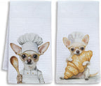 Funny Chef Chihuahua Kitchen Towels, Chihuahua Gifts for Women Men Dish Tea Towels, Dog Lover Gifts Decorative Hand Towel for Kitchen Bakery, 16x24 Inch Set of 2