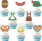 24Pcs Glitter Oktoberfest Cupcake Toppers, Beer Day Cake Topper, Bavarian Festival Cake Picks for Beer Theme Party Supplies, Oktoberfest Party Decorations (A)