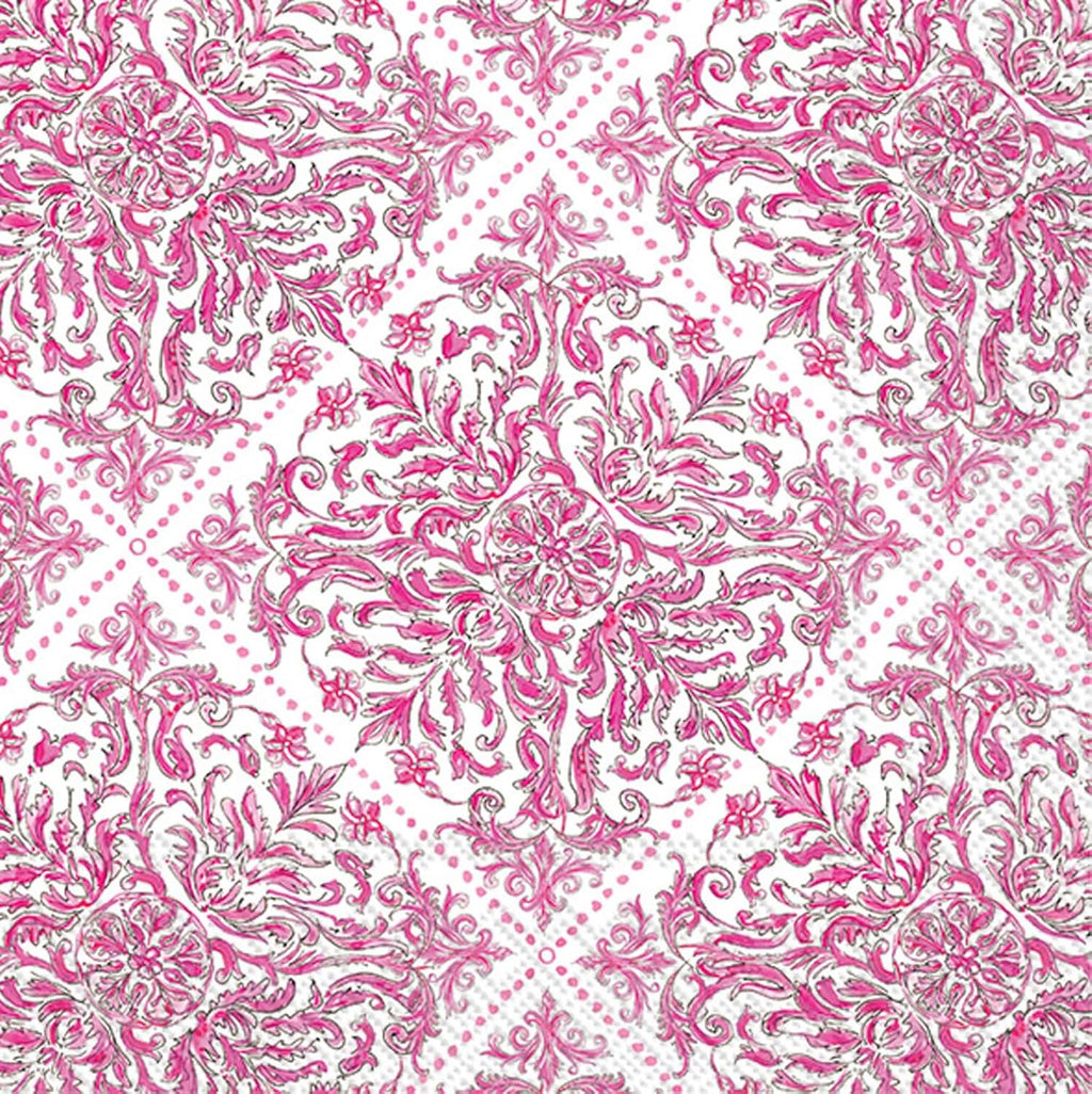 IHR Ideal Home Range Cocktail Napkins Rosanne Beck Disposable 3-Ply Paper Party Napkin Pack, 5" x 5", Pink Topiary Pattern, 20-Count