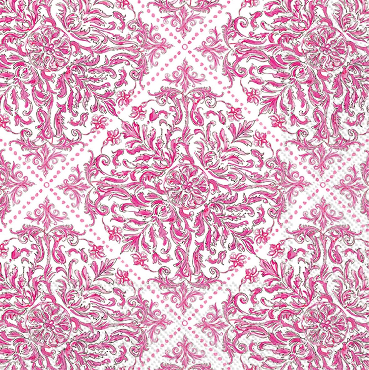 IHR Ideal Home Range Cocktail Napkins Rosanne Beck Disposable 3-Ply Paper Party Napkin Pack, 5" x 5", Pink Topiary Pattern, 20-Count