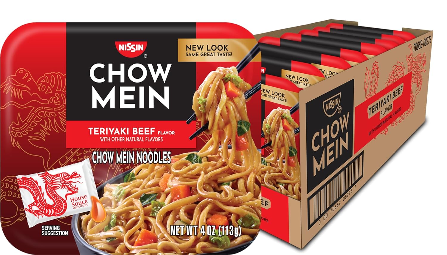Nissin Chow Mein Noodles, Teriyaki Beef, 10g Protein, 4 Ounce (Pack of 8)