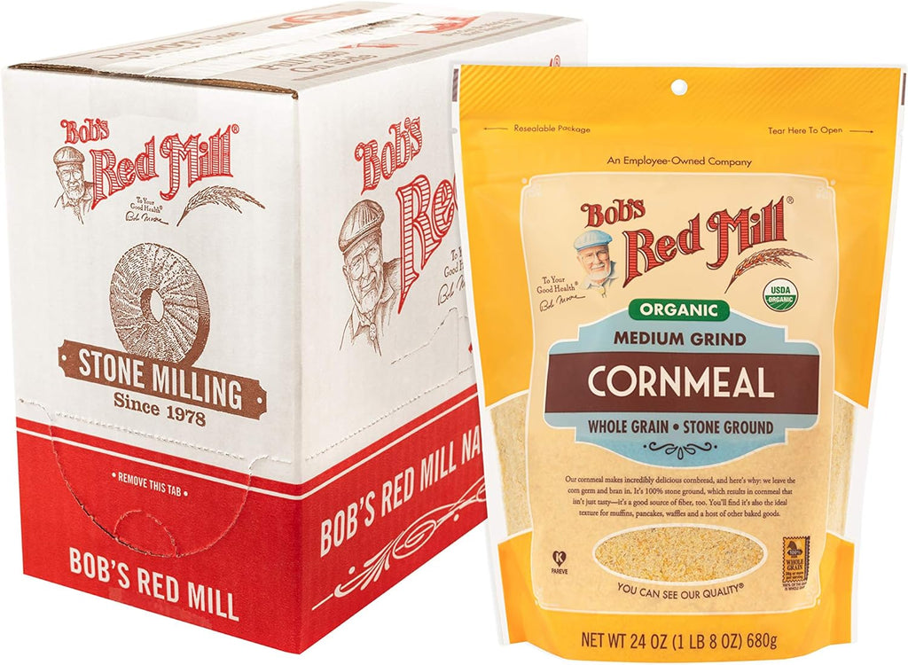 Bob's Red Mill Organic Medium Grind Cornmeal, 24oz (Pack of 4) - Non GMO, Whole Grain, Vegan, Kosher