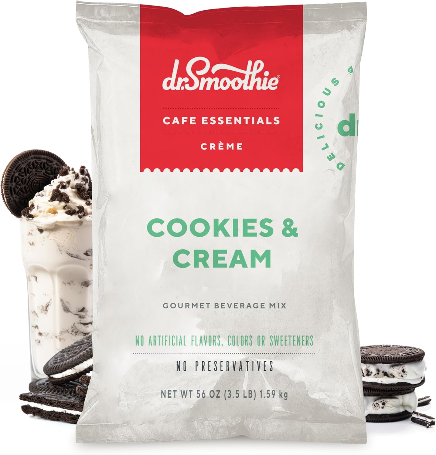 Café Essentials Cookies & Cream Frappe Mix – No Artificial Colors, Flavors, or Sweeteners – Shelf Stable – Caffeine-Free – Great for Hot, Iced, & Frozen Frappes (3.5 lb Bag, 23 Servings)