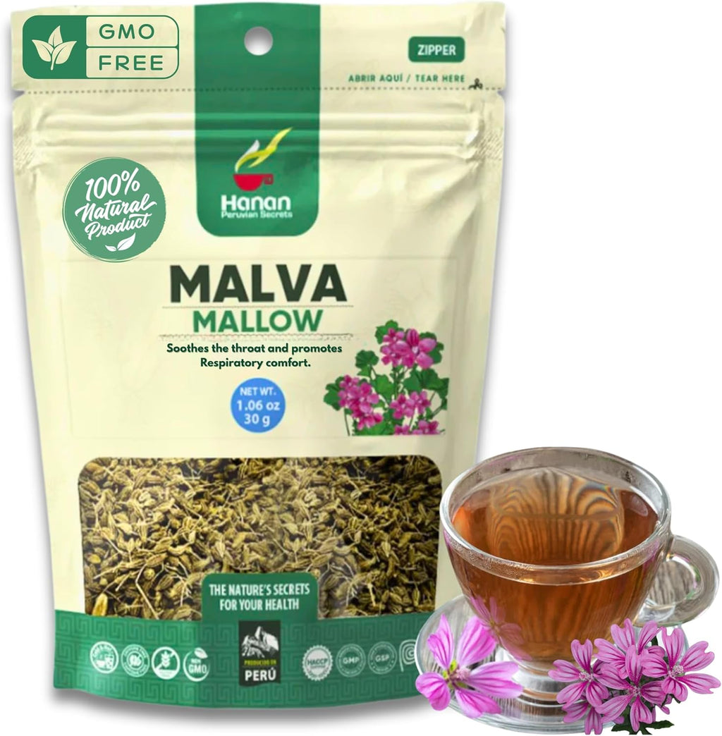 Hanan Mallow Tea Loose Leaf - Te de Malva 30g Herbal Tea Dried Malva Sylvestris Plant Leaves from Peru 1.1oz