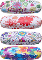 4-Piece Flower Sunglasses Case Set - PU Leather Hard Shell Glasses Box for Women (Floral and Butterfly Design) - Fits Large Sunglasses, Reading Glasses, and Goggles