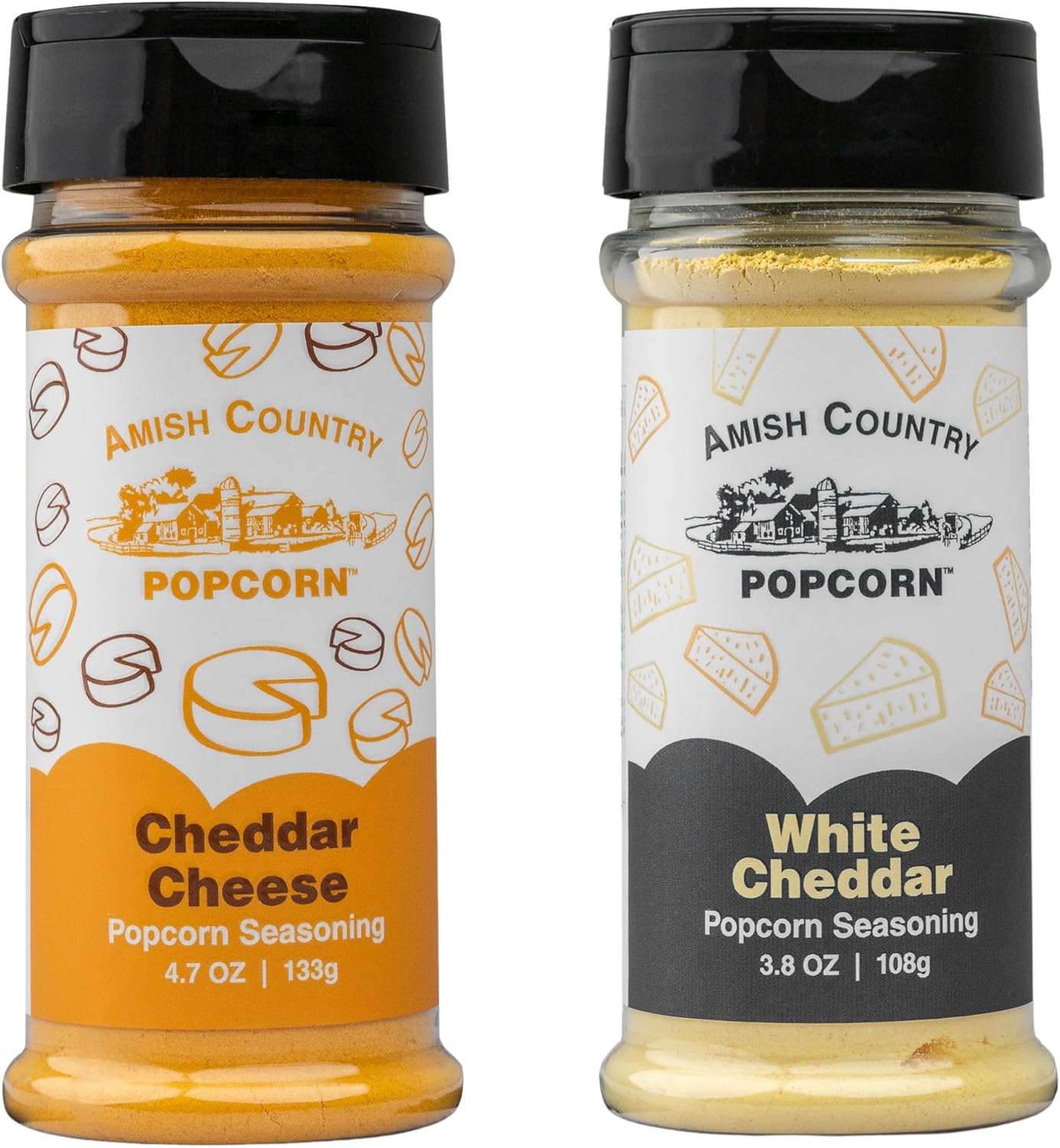 Amish Country Popcorn | Seasoning Variety Pack | Cheddar Cheese - 4.7 oz and White Cheddar Cheese - 3.8 oz Popcorn Seasoning | Old Fashioned, Non-GMO and Gluten Free