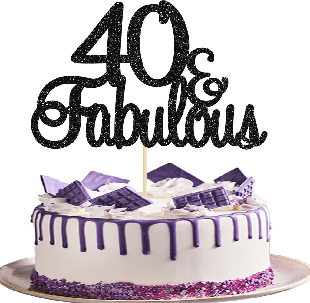 Gyufise 1Pcs 40 & Fabulous Cake Toppers Black 40 and Fabulous Cake Toppers for Happy 40th Birthday Cheers to 40 Party Decorations 40 Anniversary Birthday Cake Decorations Supplies