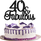 Gyufise 1Pcs 40 & Fabulous Cake Toppers Black 40 and Fabulous Cake Toppers for Happy 40th Birthday Cheers to 40 Party Decorations 40 Anniversary Birthday Cake Decorations Supplies