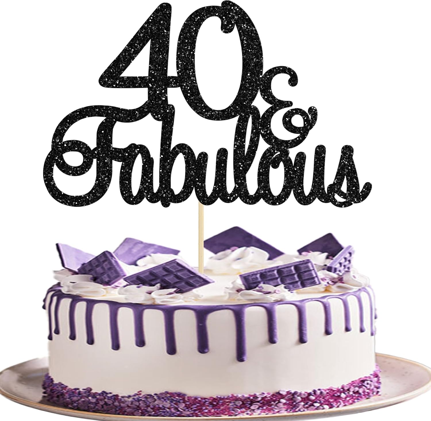Gyufise 1Pcs 40 & Fabulous Cake Toppers Black 40 and Fabulous Cake Toppers for Happy 40th Birthday Cheers to 40 Party Decorations 40 Anniversary Birthday Cake Decorations Supplies