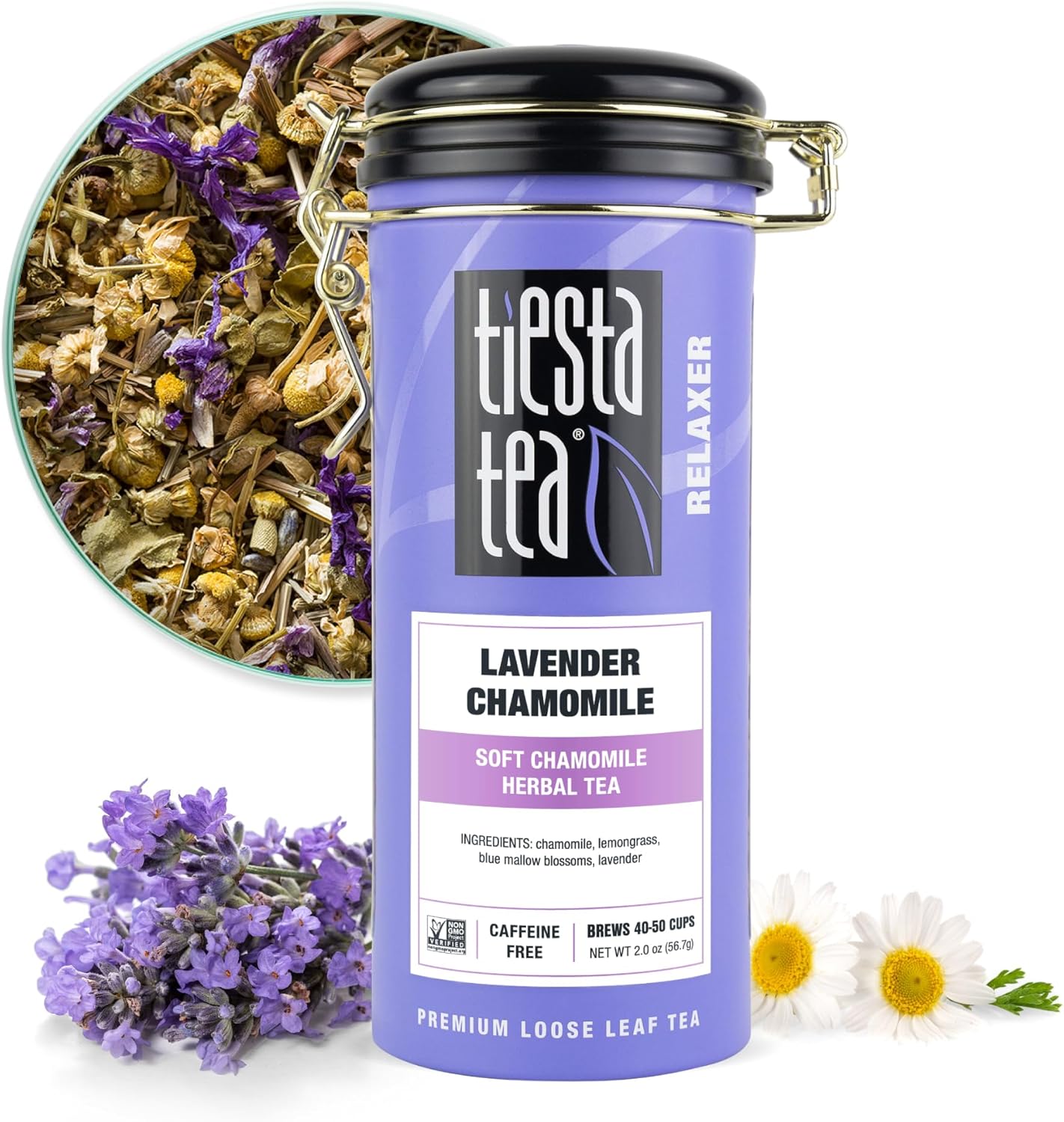 Tiesta Tea - Lavender Chamomile Herbal Tea, Loose Leaf, Calming Blend with Chamomile, Lavender, Lemongrass, Caffeine-Free Herbal, Great for Hot or Iced Brews, Refillable Tin, 50 Cups, 2 Ounce