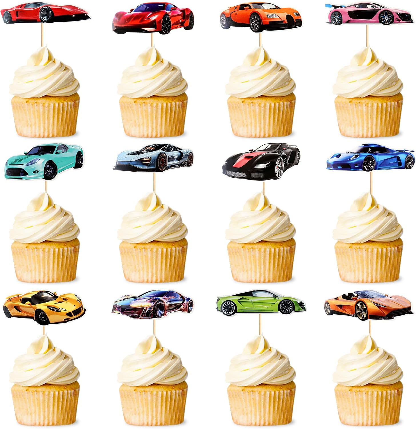 Racing Car Cupcake Toppers,24 PCS Racing Car Rider Theme Cupcake Decoration,Fighting Race Car Cupcake Picks Racing Car Cupcake Toppers for Baby Shower