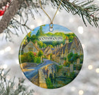Cotswolds England Watercolor Ornament - Ceramic Christmas Keepsake - Honeymoon Anniversary - Travel Souvenir - Housewarming Present - Gift for Cotswolds Lover Printed on Both Sides