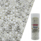 Edible White & Silver Sugar Pearls Sprinkles Candy Mix Size Pearls Cake Decorations Cupcake Toppers Decorating Perfect for Wedding Party Valentine Supplies 4.58OZ