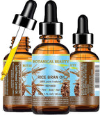 Botanical Beauty RICE BRAN OIL 100% Pure Natural Refined Undiluted Cold Pressed Carrier Oil for Face, Skin, Body, Hair, Massage, Nails. (1 Fl Oz)