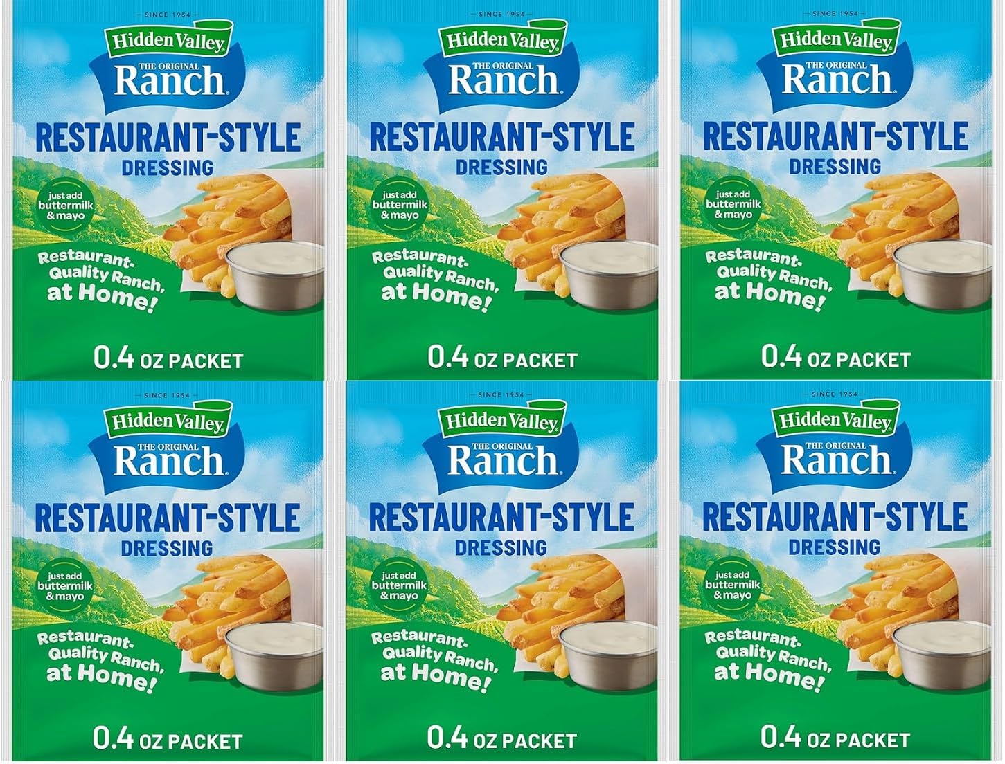 Hidden Valley Original Ranch Buttermilk Recipe Salad Dressing and Seasoning Mix, Six 0.40 Ounce Packets (2.4 Ounces Total)