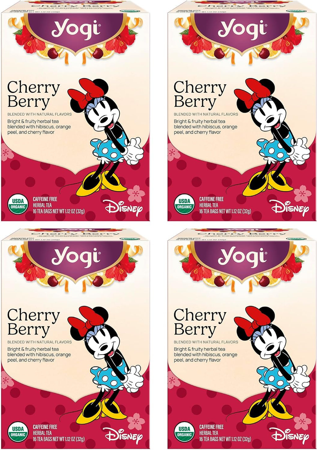 Yogi Cherry Berry Tea (4 pack, 16 each) - Caffeine-Free Organic Herbal Tea