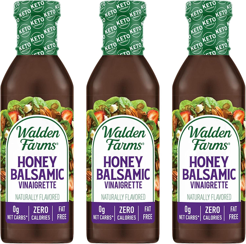 Walden Farms Honey Balsamic Vinaigrette Dressing 12 Oz. Bottle (Pack of 3) - Fresh & Delicious Salad Topping, 0g Net Carbs Condiment, Kosher Certified - Great on Salads, Drizzled on Fruits, and More