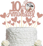 Sumerk 10th Anniversary Cake Topper,13PCS Rose Gold Glitter Cake Toppers Cake Decorations Set for 10th Wedding Anniversary Celebration Party