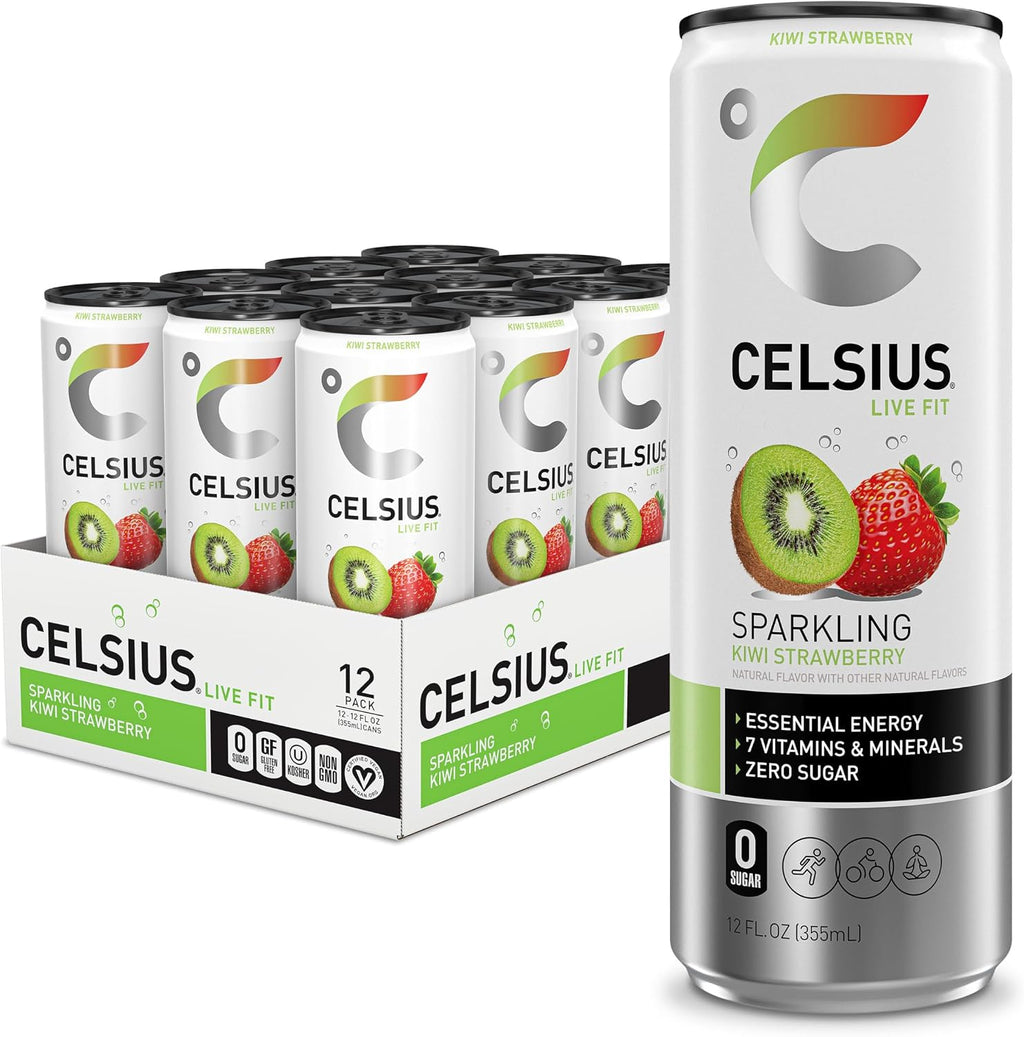 CELSIUS Sparkling Kiwi Strawberry, Sugar Free Energy Drink, 12 Fl Oz (Pack of 12)