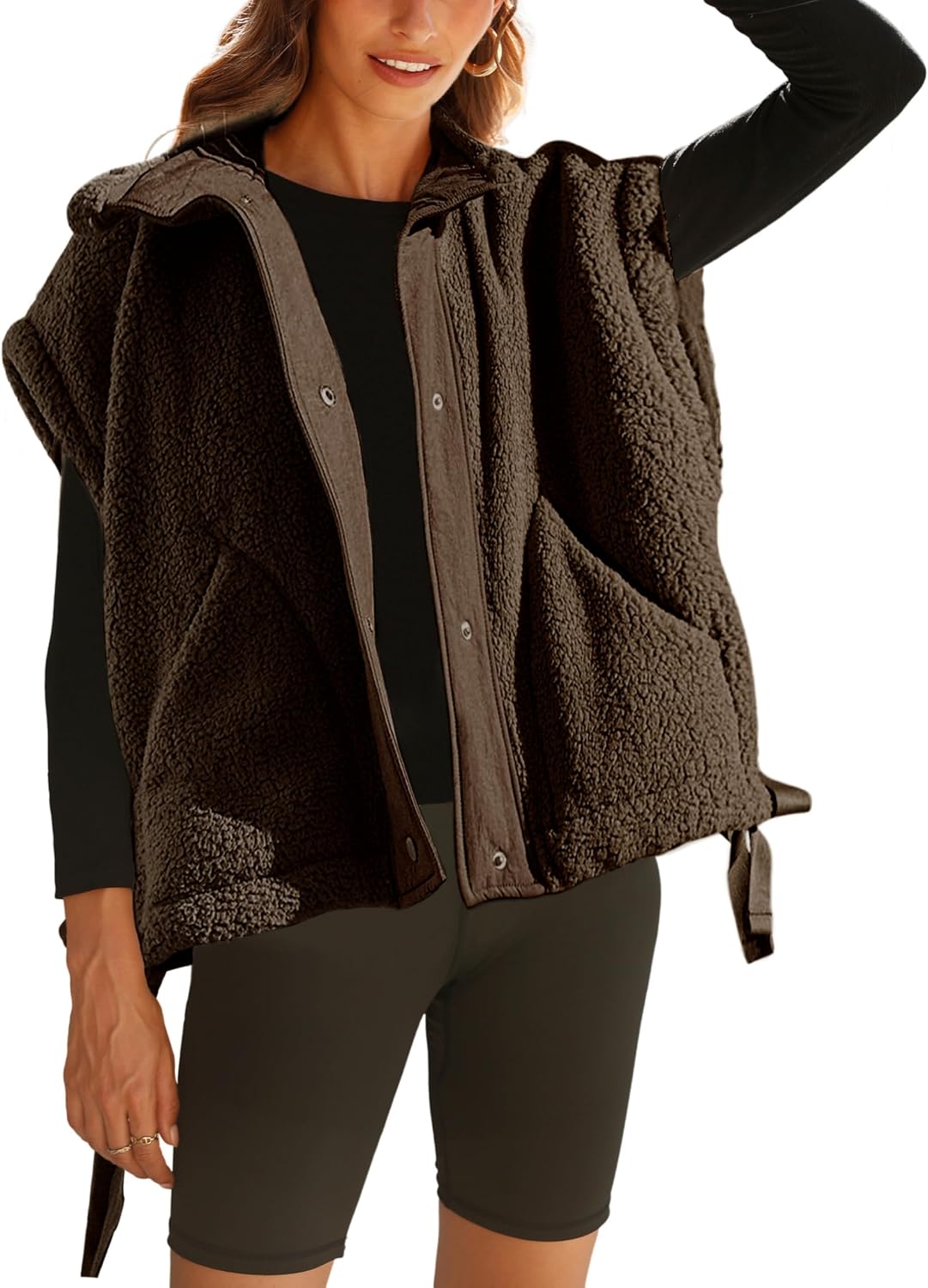 OPCAKM Women's Fuzzy Fleece Vest Oversized Sleeveless Sherpa Jacket Warm Button Down Gilet Outerwear with Pockets
