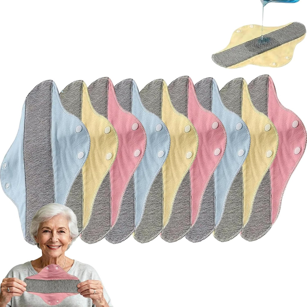 Reusable Cloth Period Pads for Women - 9 Pack Heavy Flow Absorbent with Leak-Proof Layer, Washable Menstrual Pads with Wings, Soft Breathable Cotton Liners for Day & Night Use (Multicolor)