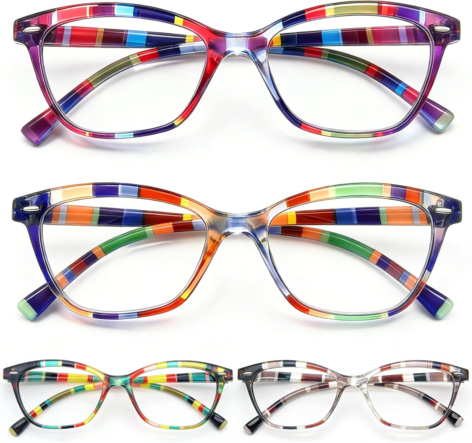 HEEYYOK 3.00 Reading Glasses Women Small Face 4-Pack Colorful Reader For Womens Cheaters Reading Ladies Lightweigth Flexible Spring Hinge