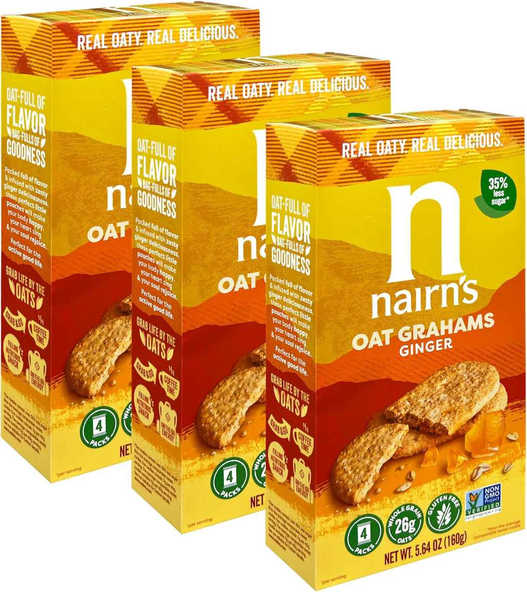 Nairn's Gluten Free Stem Ginger Oat Grahams - Healthy, Tasty and Safe for Celiacs. Perfect On-the Go Snack. High Fiber, No Artificial Colors, Flavors, or Preservatives, 5.64oz, Pack of 3