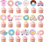 Donut Sprinkle Cupcake Toppers 48PCS Sprinkled with Love Baby Shower Decorations Donut Cupcake Picks Donut Theme Party Cake Decorations for Welcome Baby Party Supplies