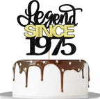 Legend since 1975 cake topper, men and women cheer 51 years old happy birthday cake topper black gold glitter cake decoration supplies (1975, black gold)