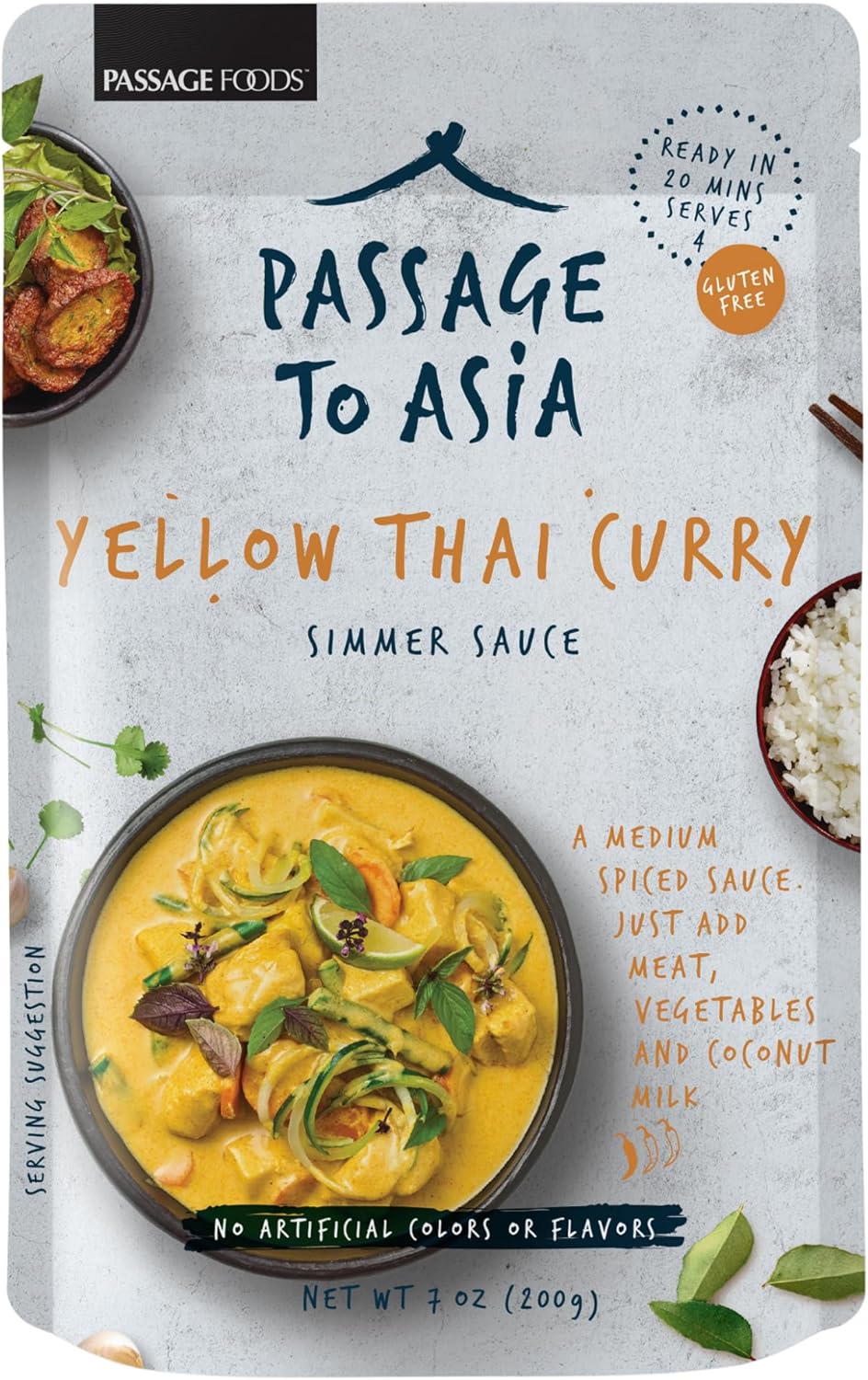 PASSAGE TO ASIA Curry Sauce - Yellow Thai Curry Simmer Sauce - Authentic Mild Spice Yellow Curry Asian Food - Quick and Easy Meal - 255g