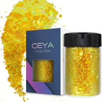 Ceya Chunky Glitter, 4.9oz/ 140g Lemon Yellow Craft Glitter Powder Mixed Fine Flakes Iridescent Nail Sequins for Nail Art, Hair, Epoxy Resin, Tumblers, Slime, Painting, Festival Decor