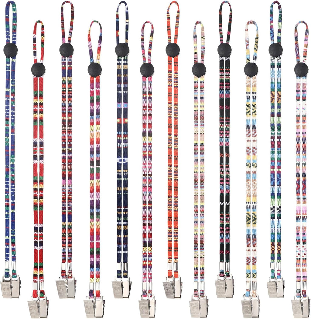 12 Pcs Coarse Cotton Dental Bib Clips Folk Style Napkin Clips Adjustable Bib Holder Dentist Napkin Chain Neck Chain with Lanyard for Elderly Adult Patient Towels Restaurant Cloth Travel