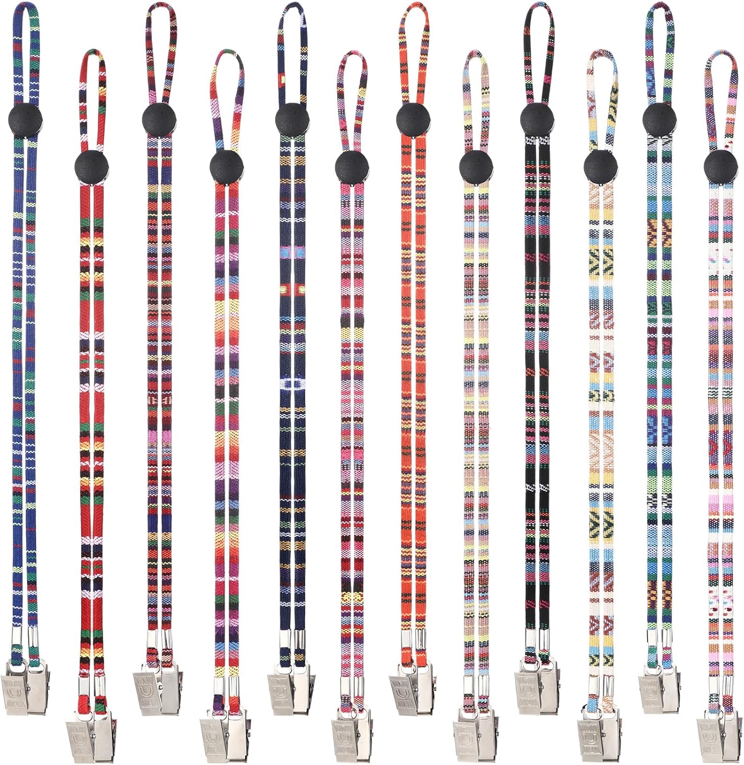 12 Pcs Coarse Cotton Dental Bib Clips Folk Style Napkin Clips Adjustable Bib Holder Dentist Napkin Chain Neck Chain with Lanyard for Elderly Adult Patient Towels Restaurant Cloth Travel