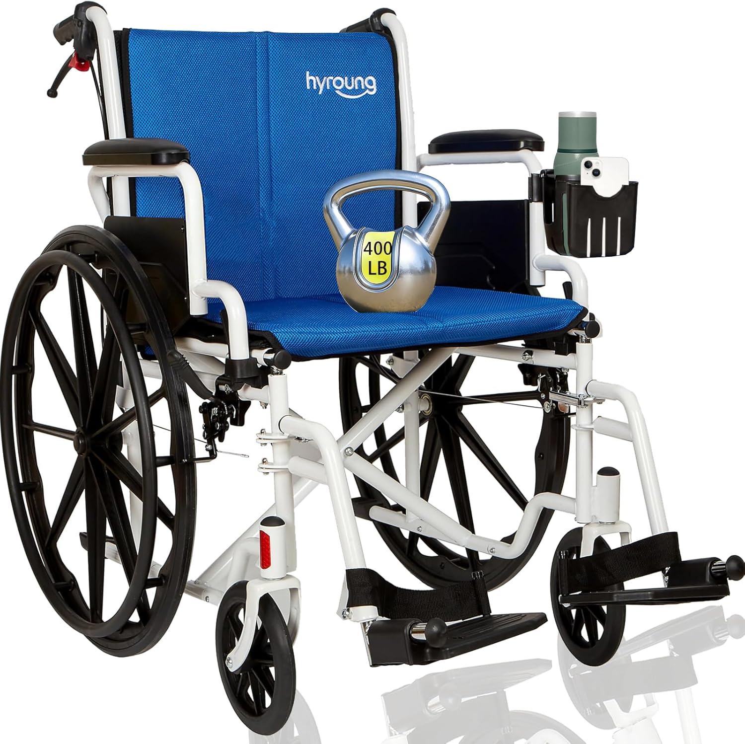 Wheelchairs for Adults, Lightweight Wheelchair Foldable 20'' Manual Transport Chair with Swing-Away Footrests & Flip-Back Arms bariatric Wheelchair (Supports 400 lbs) Detachable Cushion & Dual Brakes