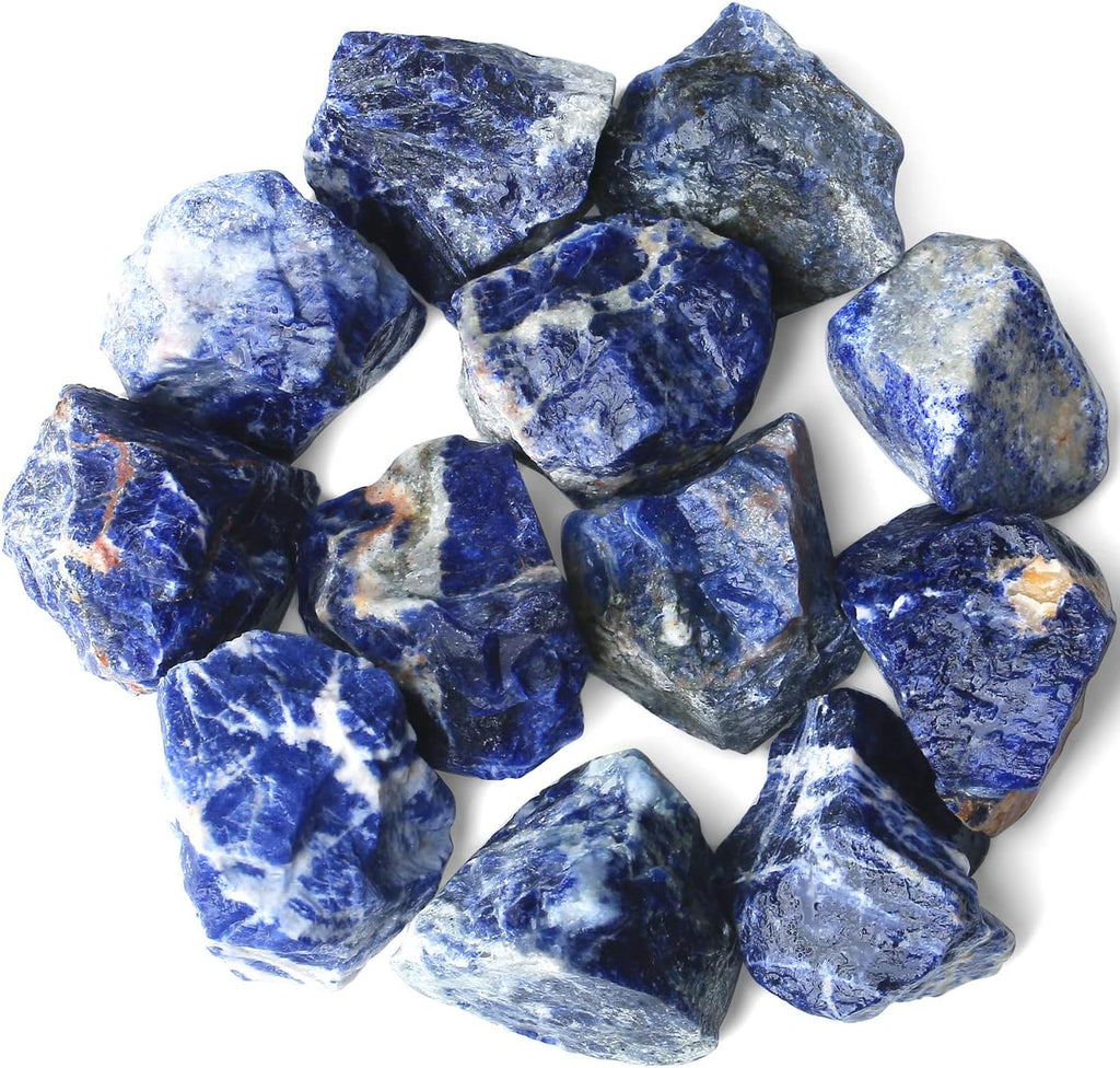 QINJIEJIE 0.9Lbs Blue Sodalite Raw Crystals Natural Stones Bulk Large 1" Rough Rocks Reiki Gemstones Fountain Landscape Rocks for Tumbling Cabbing Polishing Wire Wrapping Wicca Decoration