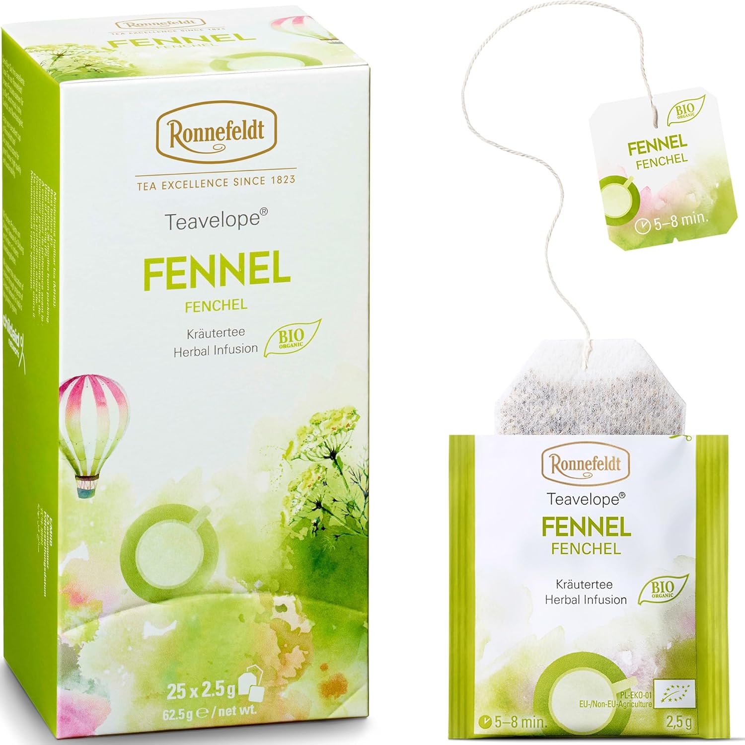 Ronnefeldt Teavelope Fennel – Naturally Caffeine-Free Herbal Tea with Pure Fennel – 25 Individually Wrapped Tea Bags