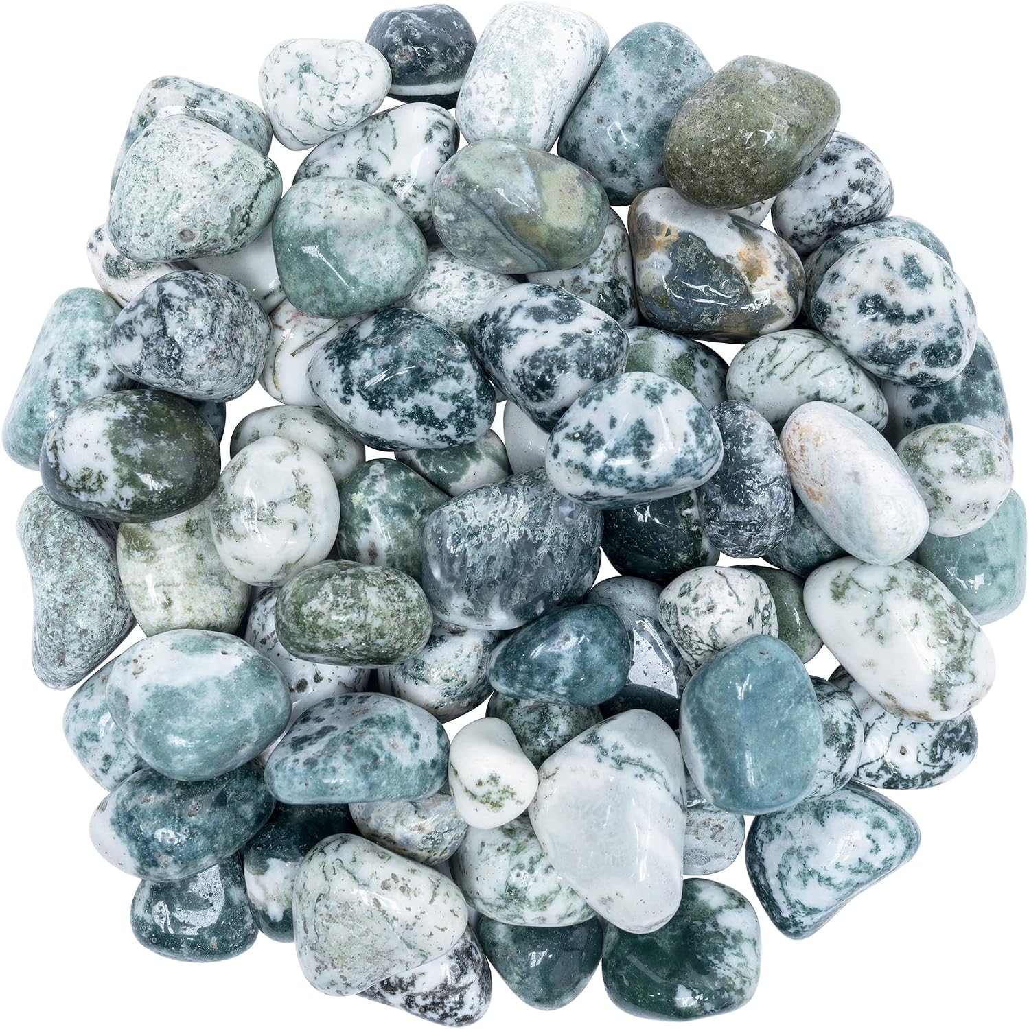 Crocon 1lb Tree Agate Tumble Stones Stones Set Pocket Crystal Healing Gemstones Balancing Tumble Collection Palm Stone Meditation Good Luck Charm Gift Craft Home Decor Size: 20-25 mm 1 LB