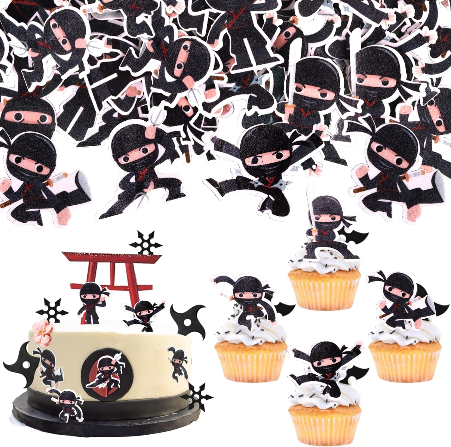 60 PCS Edible Ninja Cupcake Toppers Martial Arts Karate Kung Fu Warriors Cupcake Picks Edible Ninja Party Cake Decorations for Ninja Theme Baby Shower Kids Birthday Party Food Decorations Supplies