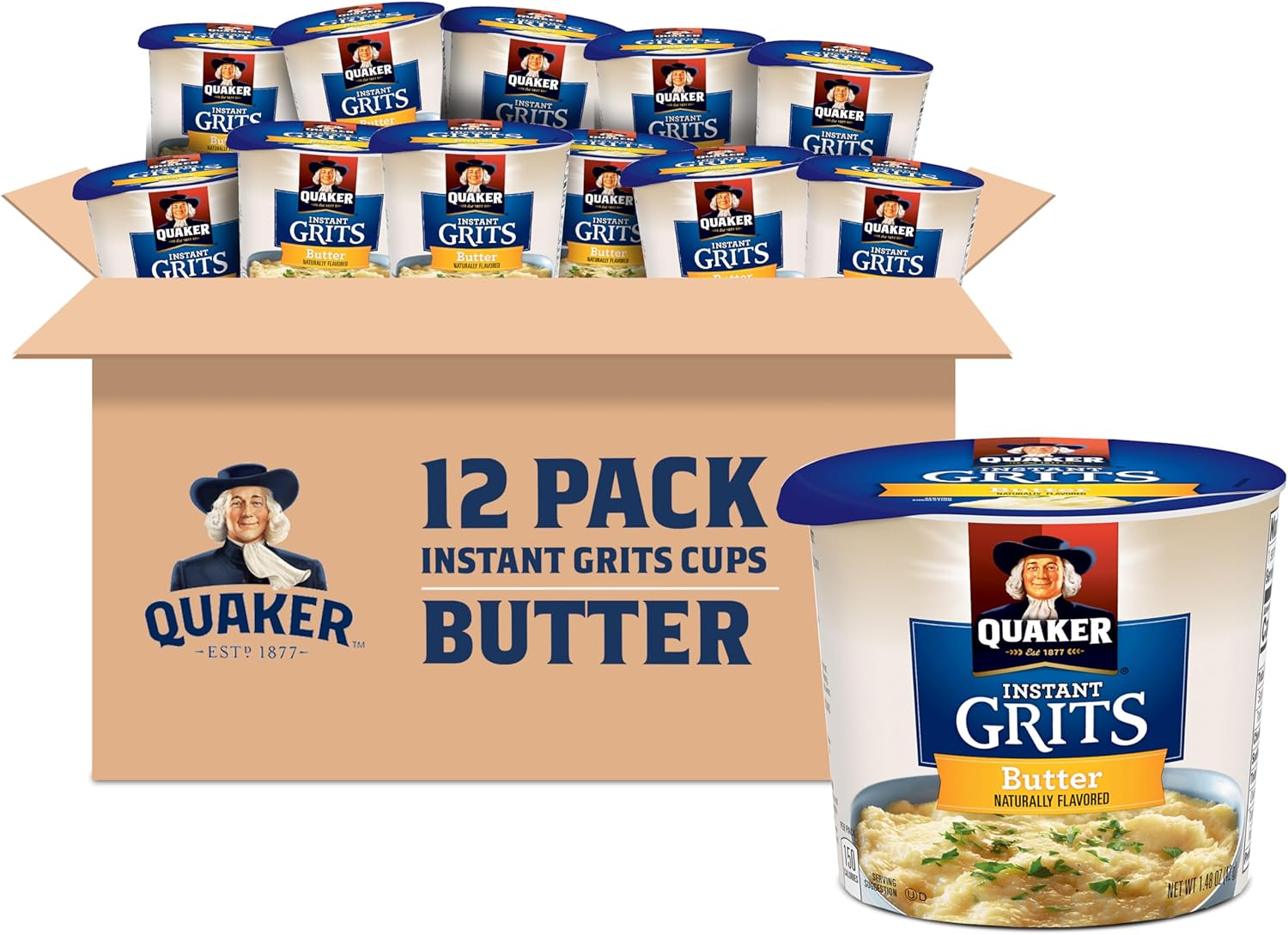 Quaker Instant Grits, Butter Flavor, Breakfast Cereal 1.48 Ounce (Pack of 12)