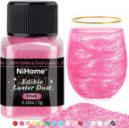 NiHome Edible Food-Grade Glimmer Powder Glitter Luster Dust Metallic Food Decorating Sprinkle Glimmery Dust for Drink Wine Beverage Cake Candy Dessert Bakery Restaurant Vegan (0.18oz/5g, Pink)