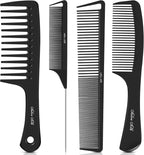 SALONSILK 4PCS Professional Comb Set, Wide Tooth Rat Tail Fine Tooth Hair Combs, Braiding Cutting Barber Styling Curly Parting Set for Men and Women