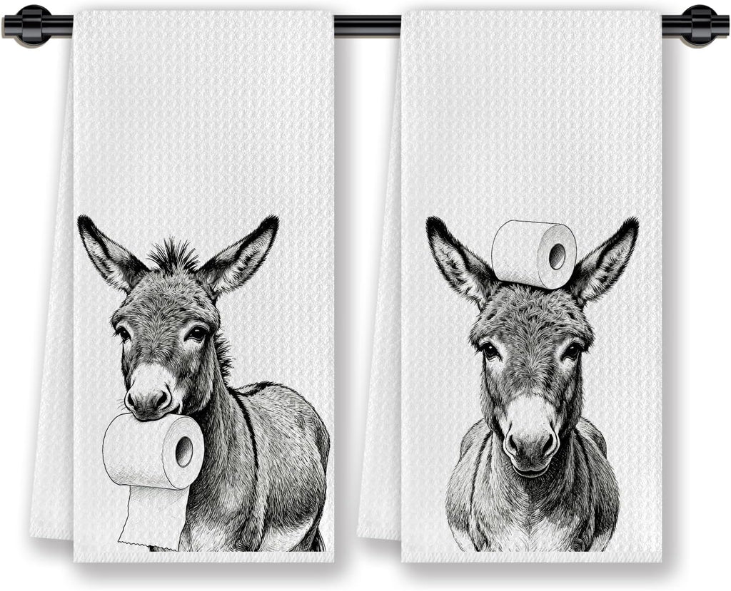 Donkey Hand Towel for Bathroom Decor,16x24 Set of 2, Funny Donkey Gift for Women & Kids