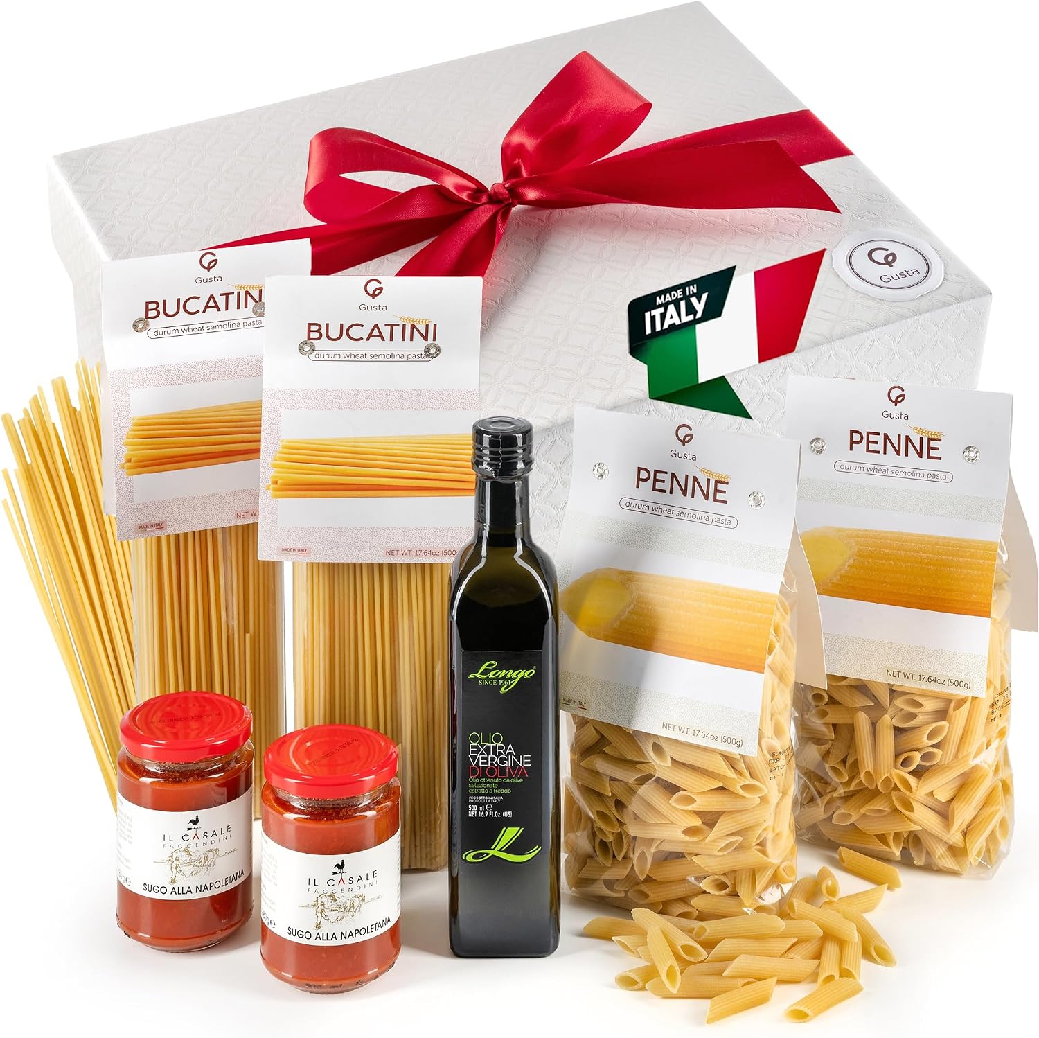 Gusta Pasta Gift Basket in Deluxe Packaging - Made in Italy - Healthy Holiday Basket Gift for Men, Birthdays, Families, Parties, Housewarming, Client Thank You & Sympathy